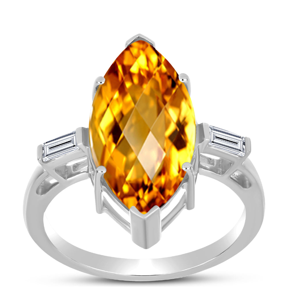 Inel din Argint 925 ( 2.85 grame ) cu Citrin Ural și Topaz Alb 6.09 Carate