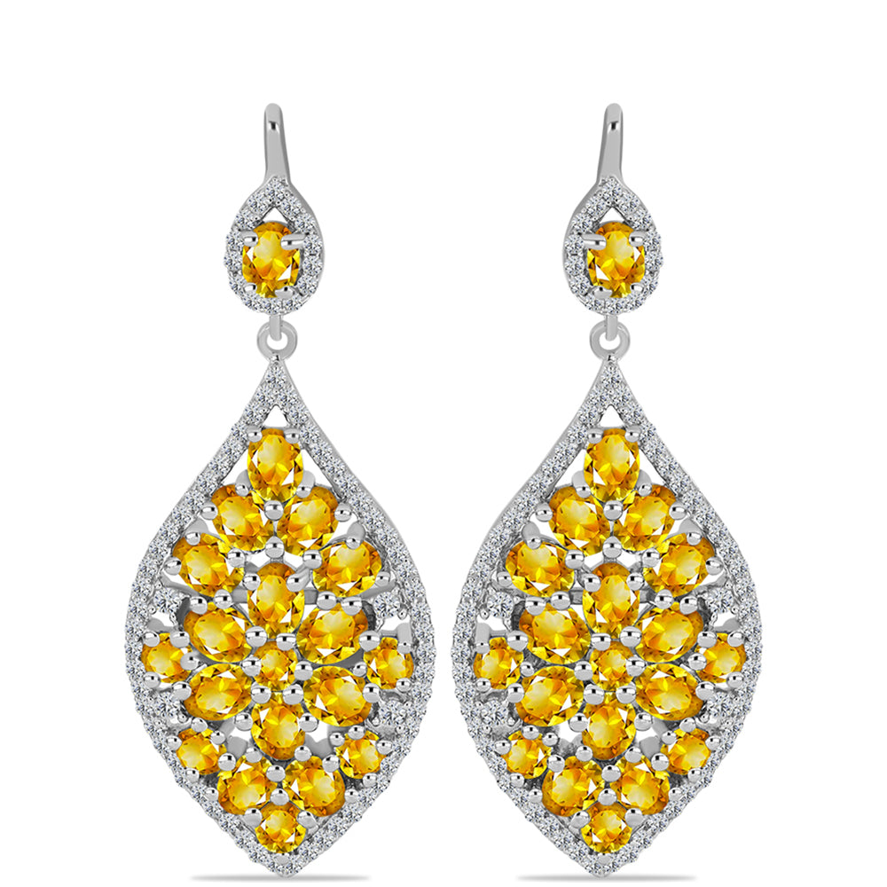 Cercei din Argint 925 ( 6.99 grame ) cu Citrin Ural și Topaz Alb 7.38 Carate 1 