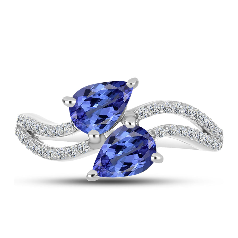Inel din Argint 925 ( 2.59 grame ) cu Tanzanit AAA și Topaz Alb 1.4 Carate 1 