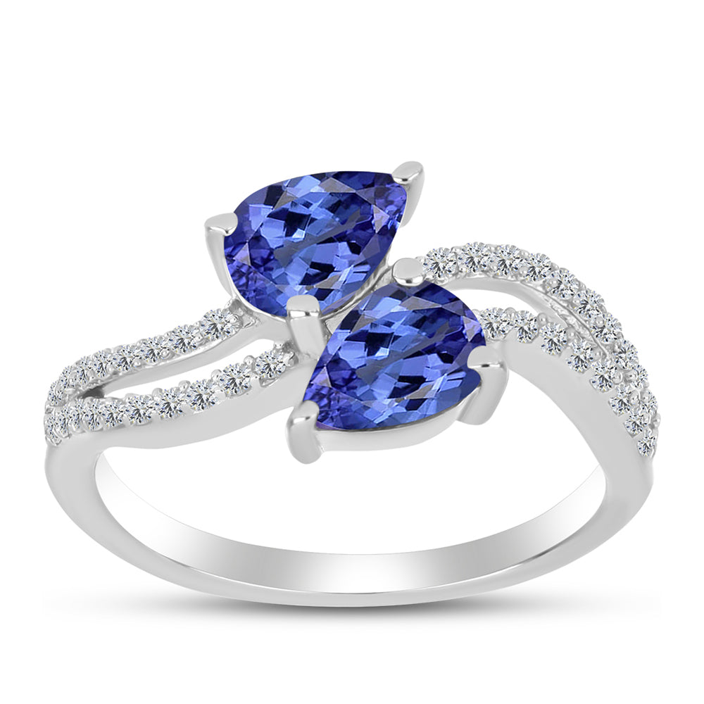 Inel din Argint 925 ( 2.59 grame ) cu Tanzanit AAA și Topaz Alb 1.4 Carate 3 