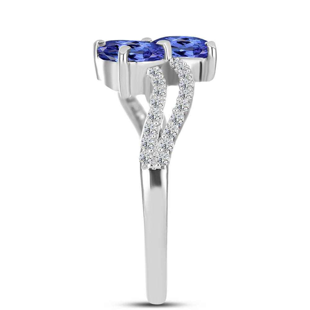 Inel din Argint 925 ( 2.59 grame ) cu Tanzanit AAA și Topaz Alb 1.4 Carate