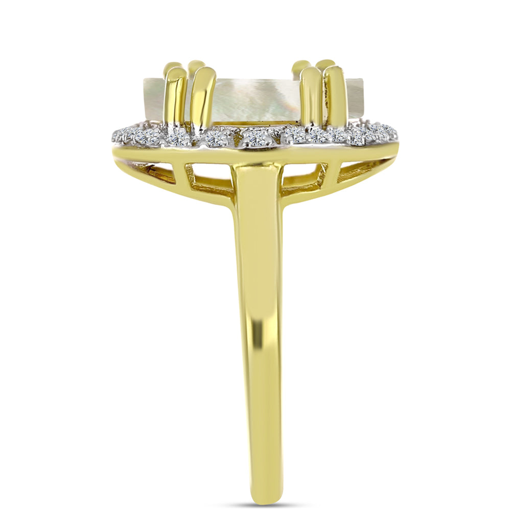 Inel din Argint 925 Placat cu Aur ( 3.59 grame ) cu Sidef și Topaz Alb 3.33 Carate