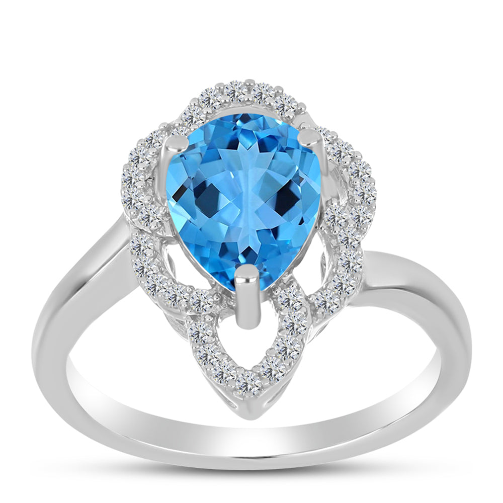 Inel din Argint 925 ( 2.95 grame ) cu Topaz Swiss Blue și Topaz Alb 2.32 Carate 3 