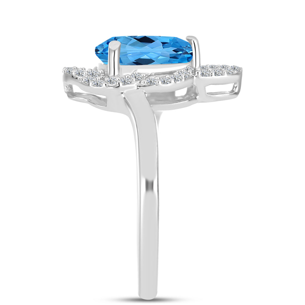 Inel din Argint 925 ( 2.95 grame ) cu Topaz Swiss Blue și Topaz Alb 2.32 Carate