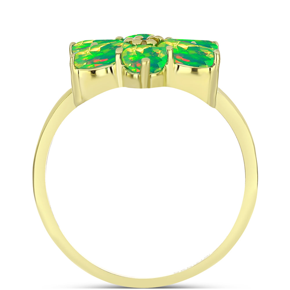 Inel din Argint 925 Placat cu Aur ( 2.5 grame ) cu Opal Verde Etiopian Lega Dembi și Topaz Alb 1.69 Carate 2 
