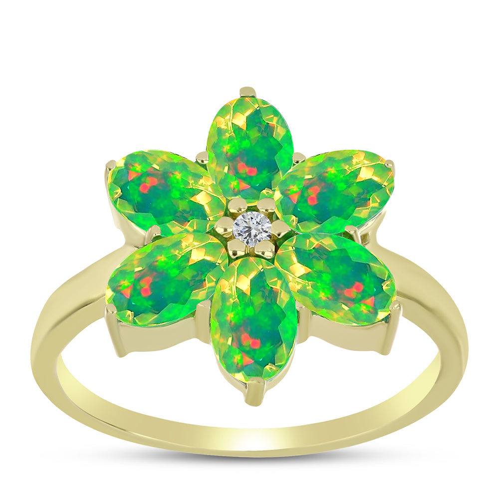 Inel din Argint 925 Placat cu Aur ( 2.5 grame ) cu Opal Verde Etiopian Lega Dembi și Topaz Alb 1.69 Carate