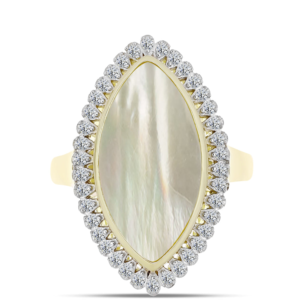 Inel din Argint 925 Placat cu Aur ( 4.85 grame ) cu Sidef și Topaz Alb 5.35 Carate 1 