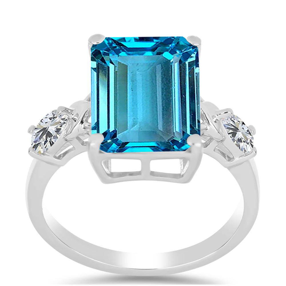 Inel din Argint 925 ( 2.24 grame ) cu Topaz Swiss Blue și Topaz Alb 8.04 Carate 3 