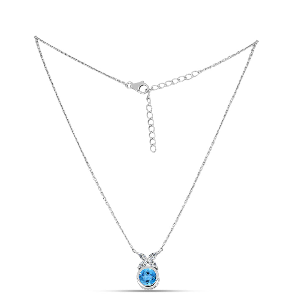 Colier din Argint 925 ( 3.84 grame ) cu Topaz Swiss Blue și Topaz Alb 1.74 Carate