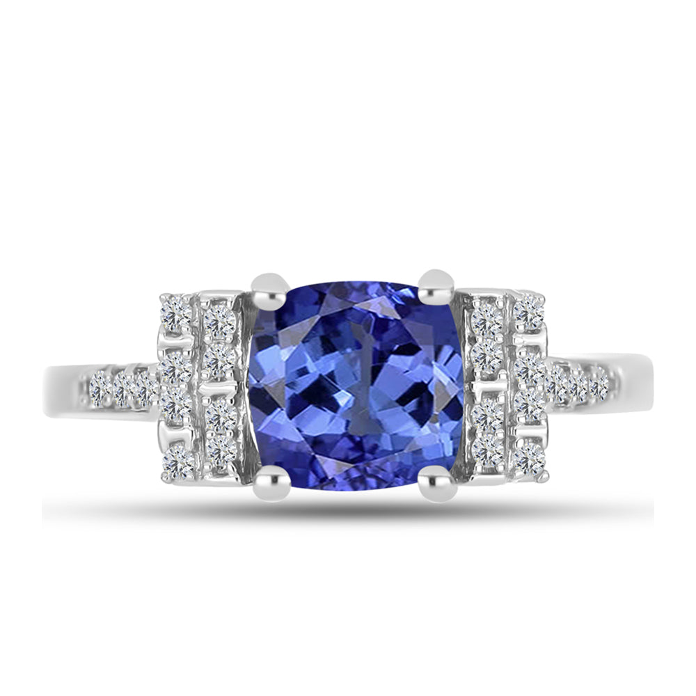 Inel din Argint 925 ( 2.5 grame ) cu Tanzanit AAA și Topaz Alb 1.7 Carate 1 