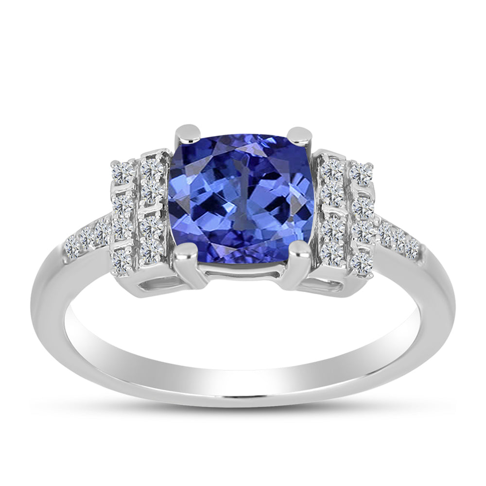 Inel din Argint 925 ( 2.5 grame ) cu Tanzanit AAA și Topaz Alb 1.7 Carate
