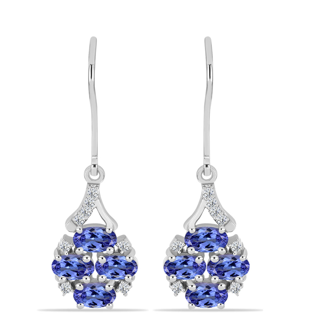 Cercei din Argint 925 ( 2.79 grame ) cu Tanzanit AAA și Topaz Alb 1.96 Carate 1 