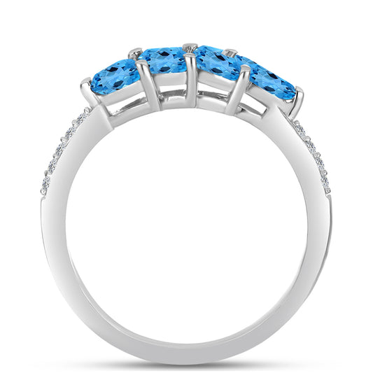 Inel din Argint 925 ( 2.92 grame ) cu Topaz Swiss Blue și Topaz Alb 2.3 Carate