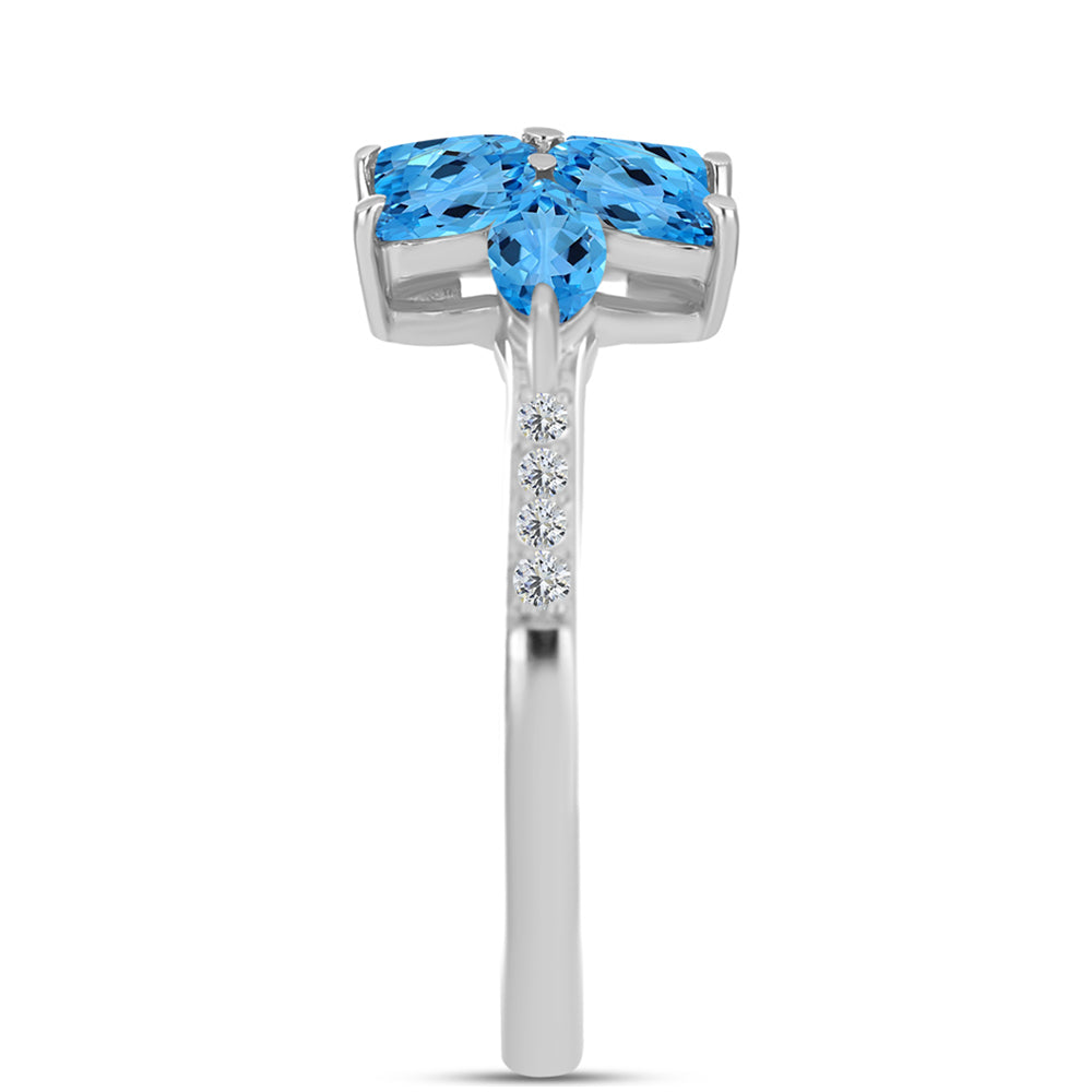 Inel din Argint 925 ( 2.92 grame ) cu Topaz Swiss Blue și Topaz Alb 2.3 Carate 4 