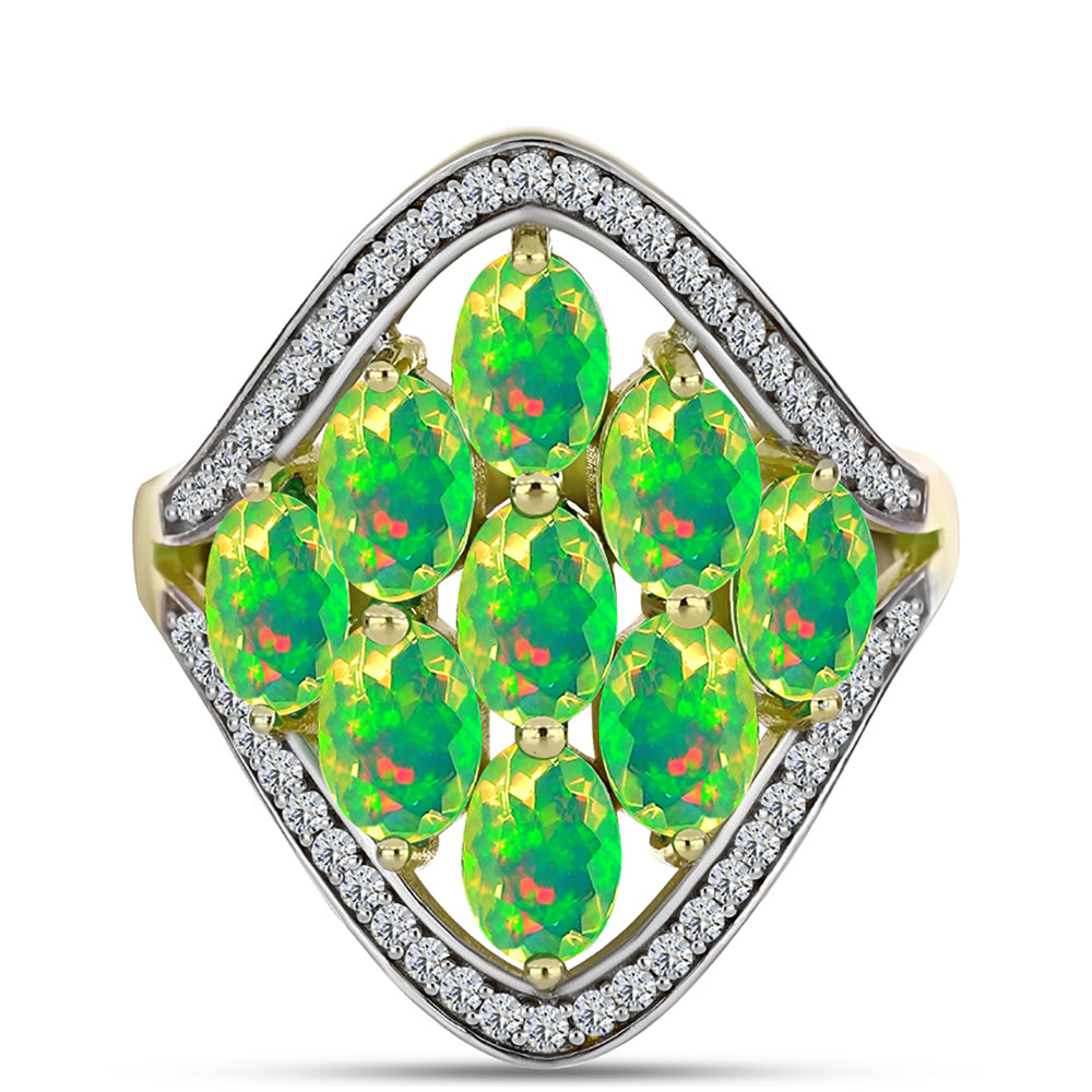 Inel din Argint 925 Placat cu Aur ( 4.25 grame ) cu Opal Verde Etiopian Lega Dembi și Topaz Alb 2.83 Carate 1 