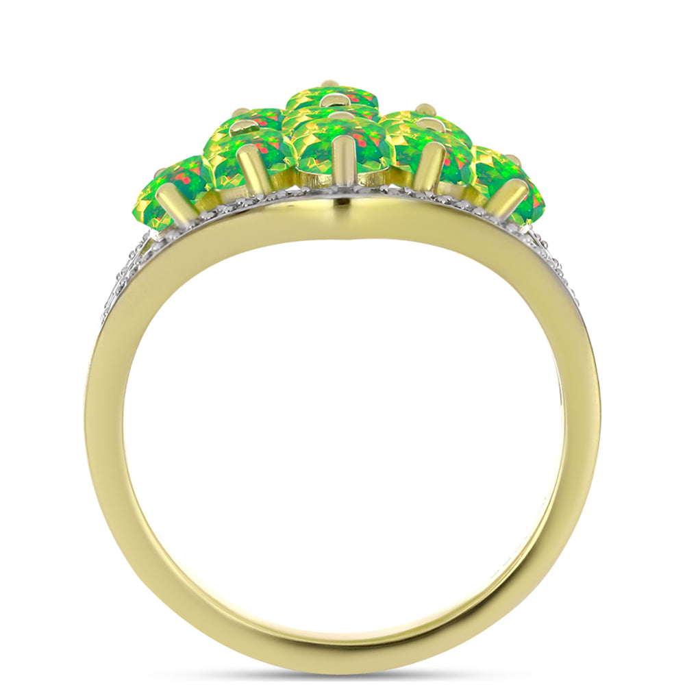 Inel din Argint 925 Placat cu Aur ( 4.25 grame ) cu Opal Verde Etiopian Lega Dembi și Topaz Alb 2.83 Carate 2 