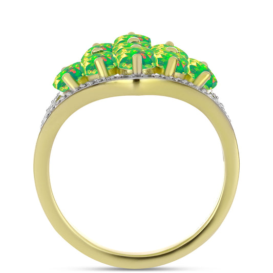 Inel din Argint 925 Placat cu Aur ( 4.25 grame ) cu Opal Verde Etiopian Lega Dembi și Topaz Alb 2.83 Carate