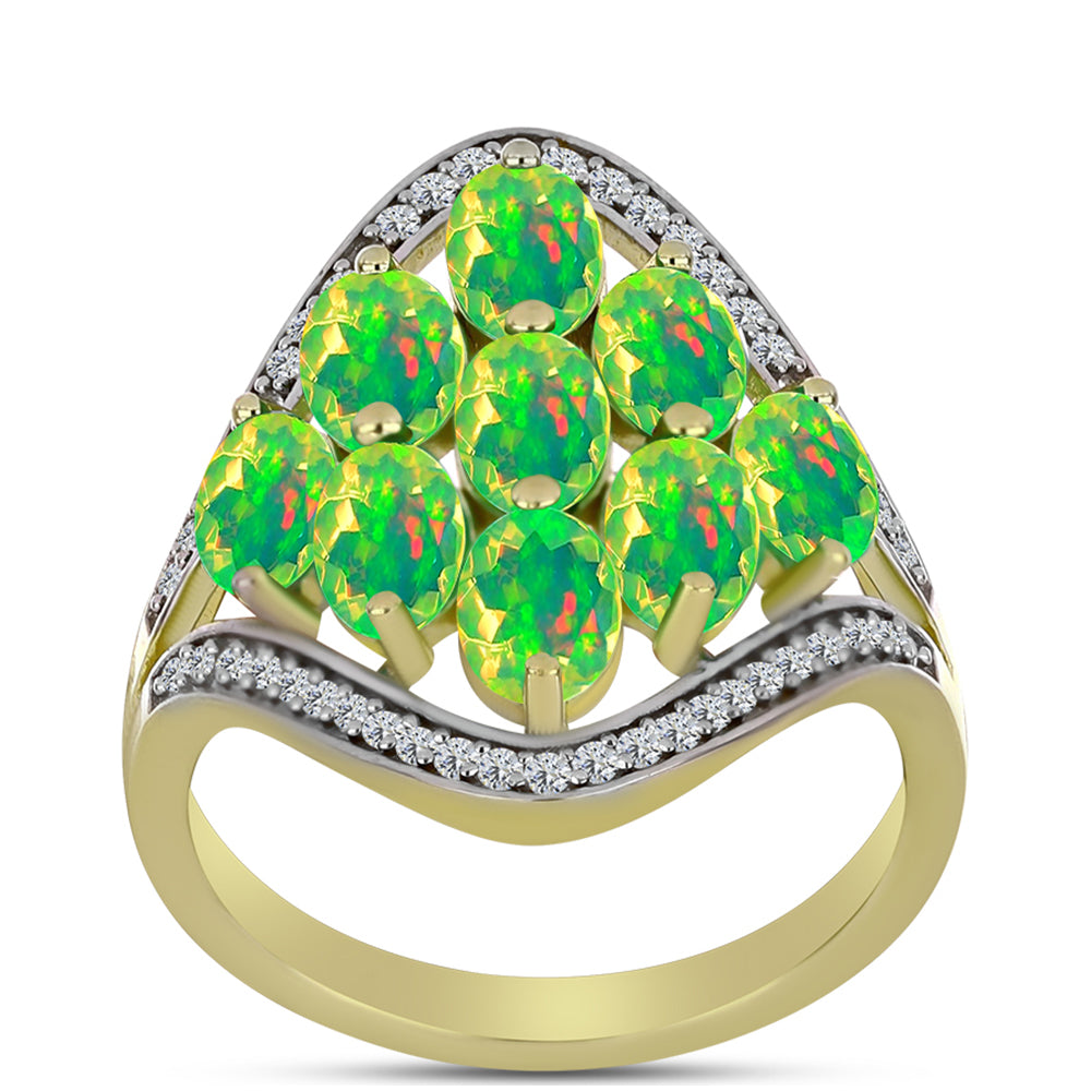 Inel din Argint 925 Placat cu Aur ( 4.25 grame ) cu Opal Verde Etiopian Lega Dembi și Topaz Alb 2.83 Carate