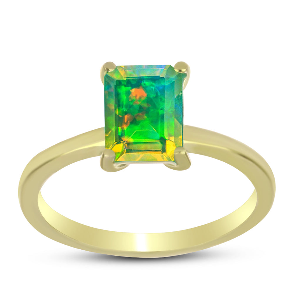 Inel din Argint 925 Placat cu Aur ( 2.02 grame ) cu Opal Verde Etiopian Lega Dembi 0.88 Carate 3 