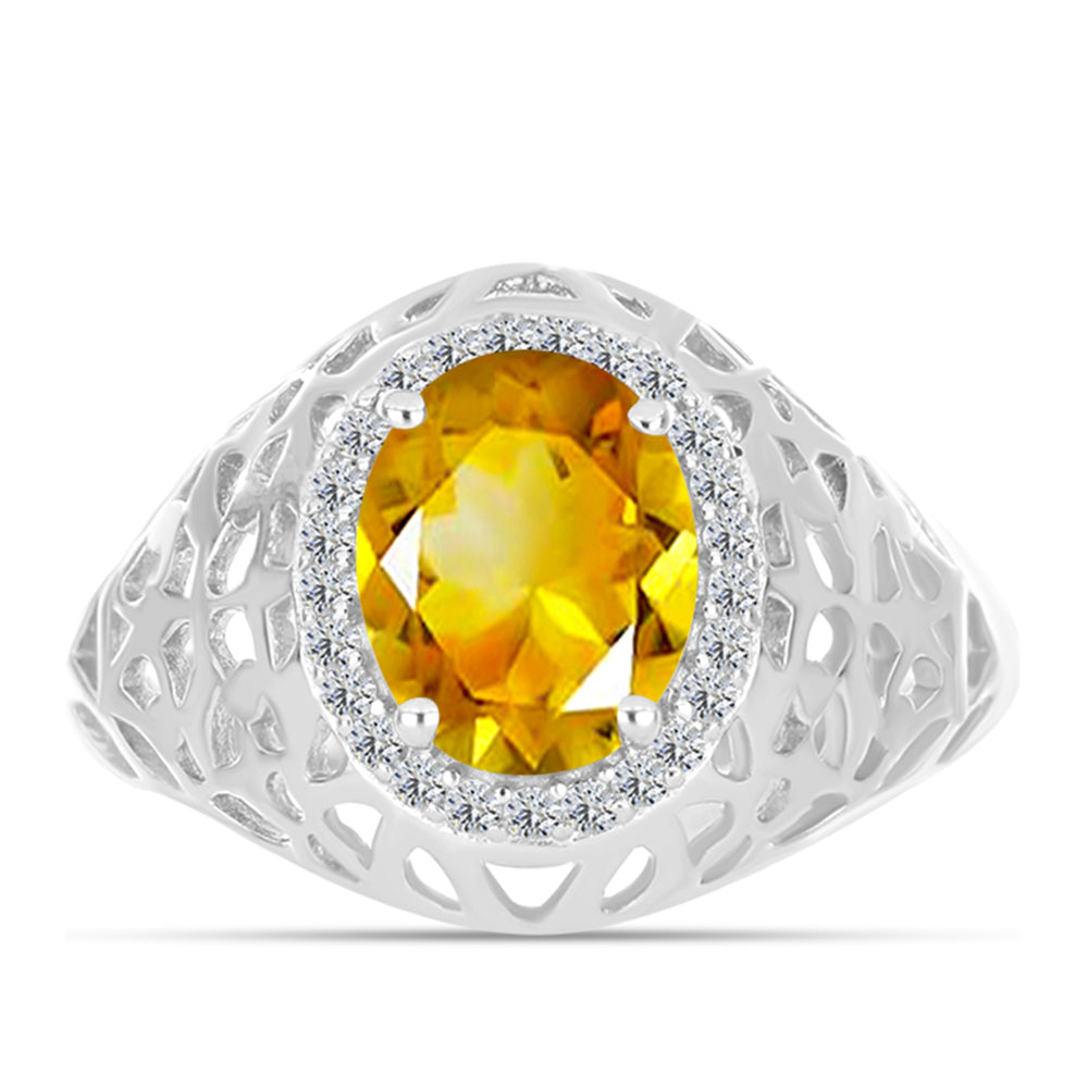Inel din Argint 925 ( 3.12 grame ) cu Citrin Ural și Topaz Alb 1.89 Carate 1 