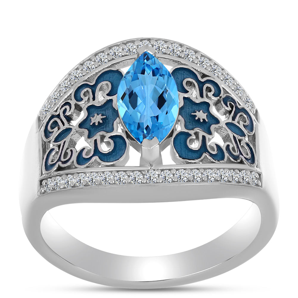 Inel din Argint 925 ( 5.04 grame ) cu Topaz Swiss Blue și Topaz Alb 1.45 Carate