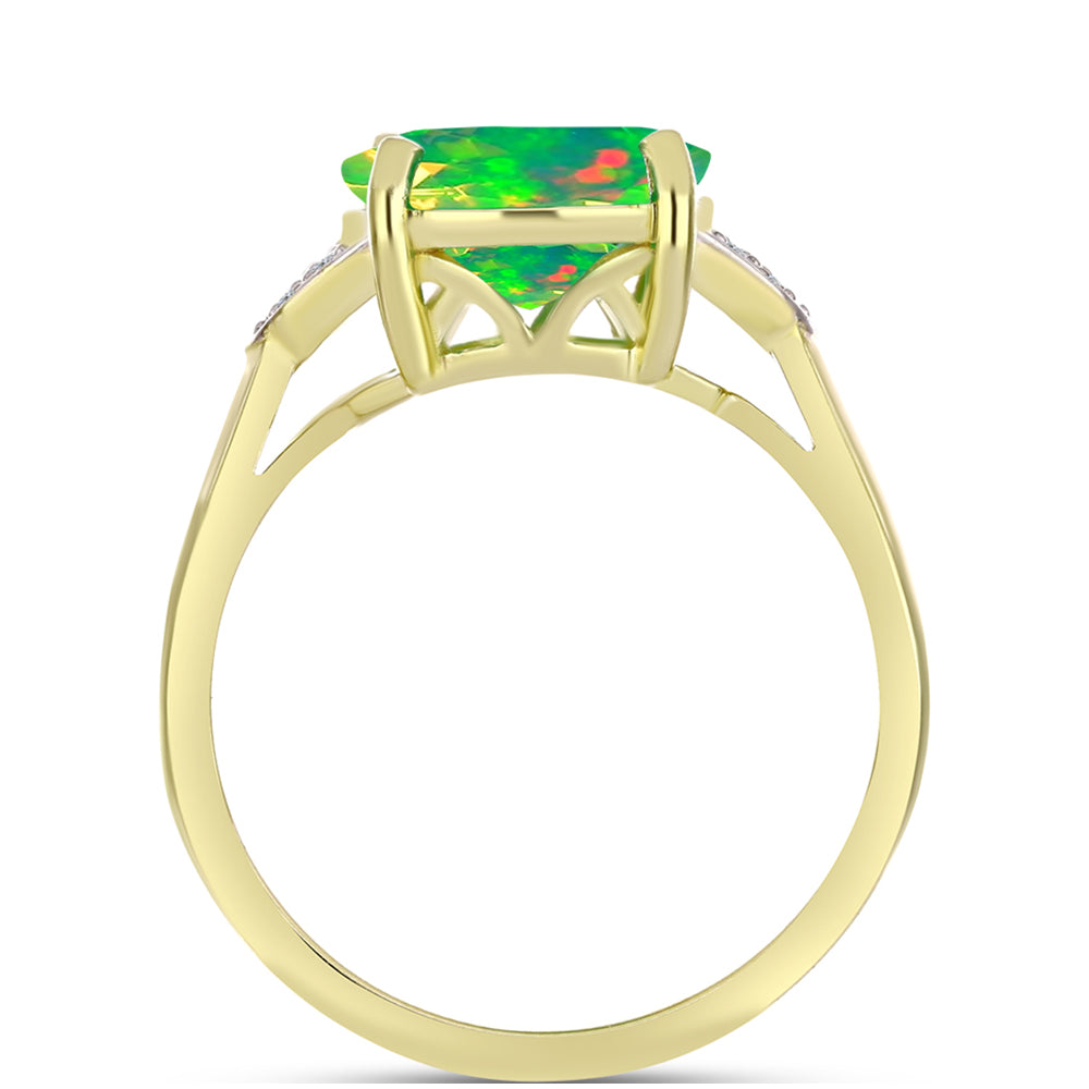 Inel din Argint 925 Placat cu Aur ( 3.08 grame ) cu Opal Verde Etiopian Lega Dembi și Topaz Alb 2.59 Carate 2 