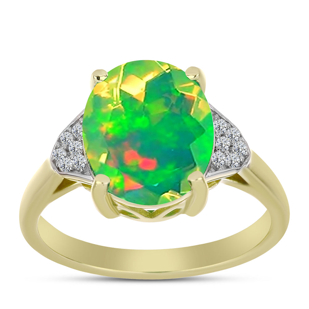 Inel din Argint 925 Placat cu Aur ( 3.08 grame ) cu Opal Verde Etiopian Lega Dembi și Topaz Alb 2.59 Carate