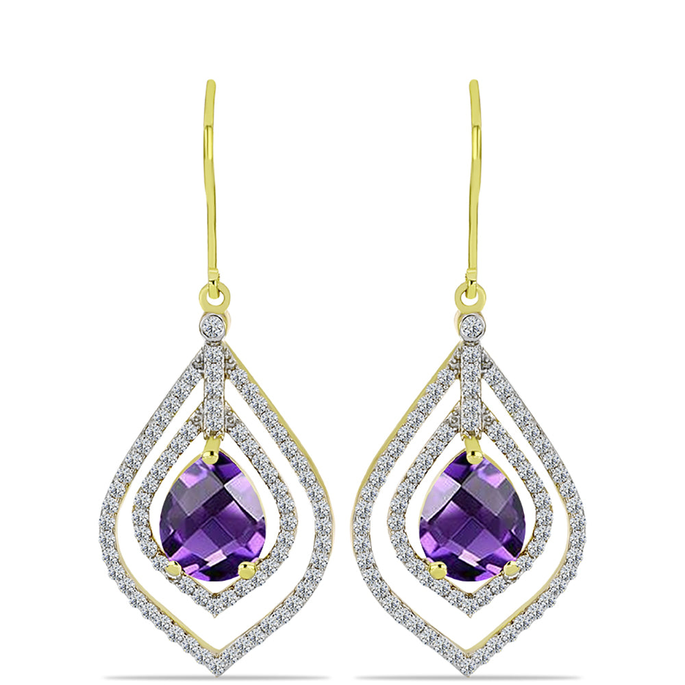 Cercei din Argint 925 Placat cu Aur ( 3.91 grame ) cu Ametist Marocan și Topaz Alb 5.95 Carate 1 