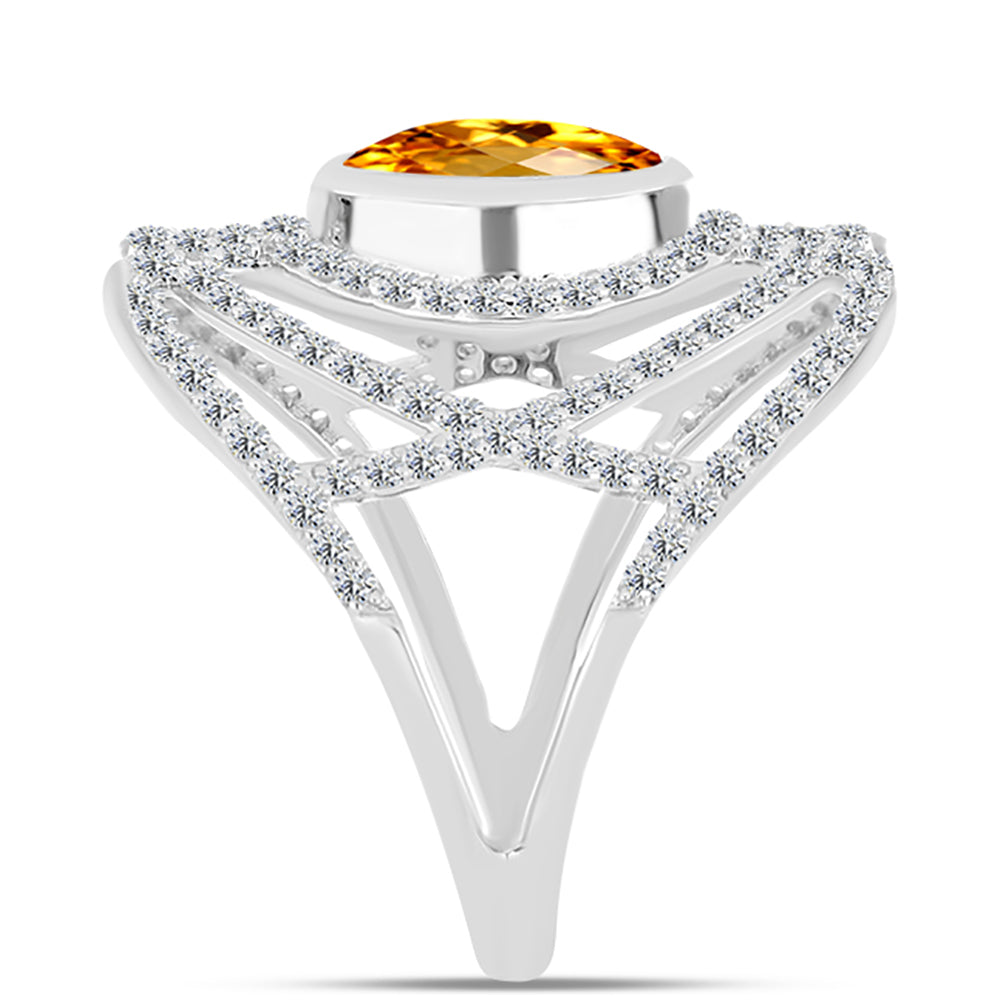 Inel din Argint 925 ( 4.18 grame ) cu Citrin Ural și Topaz Alb 3.53 Carate