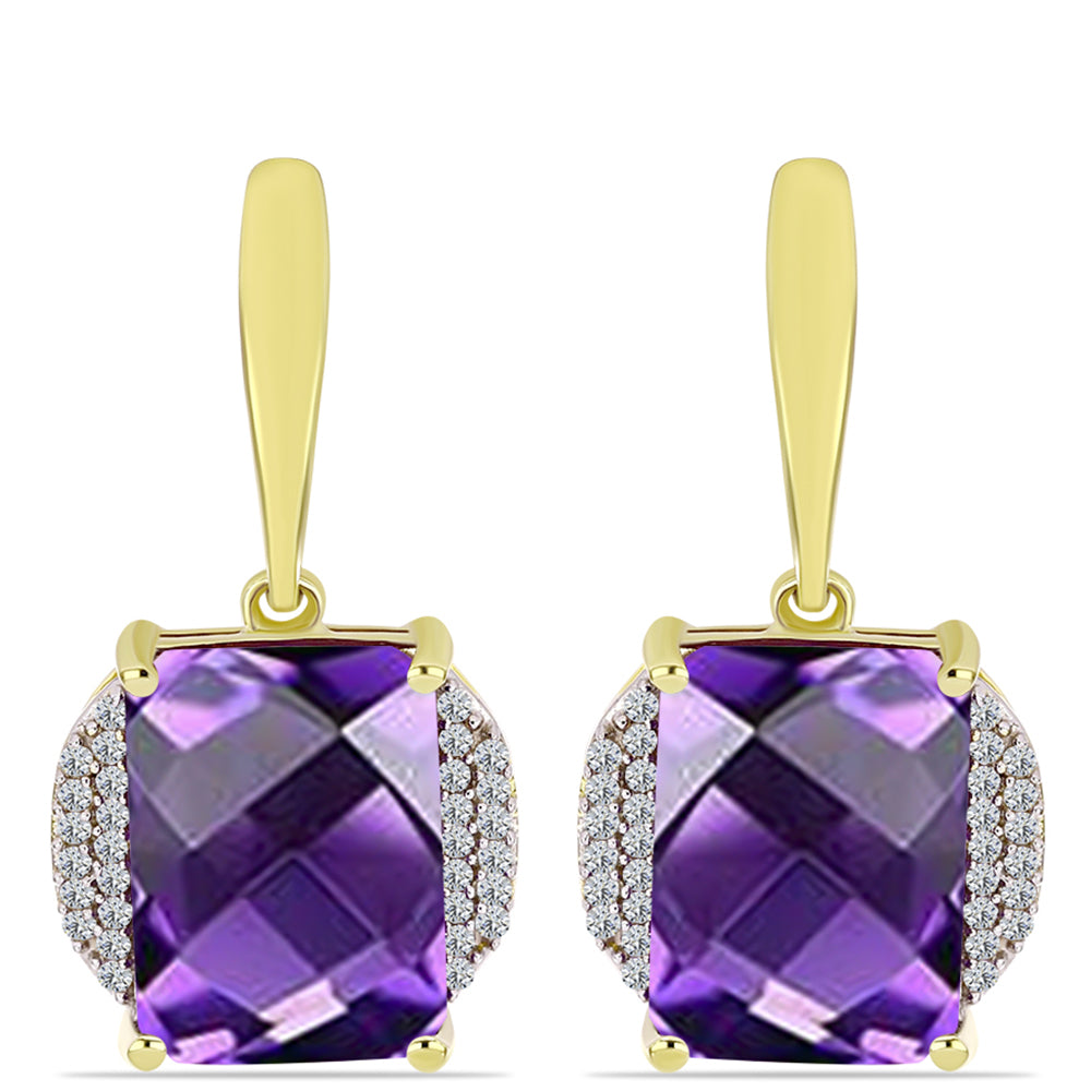 Cercei din Argint 925 Placat cu Aur ( 4.48 grame ) cu Ametist Marocan și Topaz Alb 13.9 Carate 1 