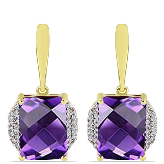 Cercei din Argint 925 Placat cu Aur ( 4.48 grame ) cu Ametist Marocan și Topaz Alb 13.9 Carate