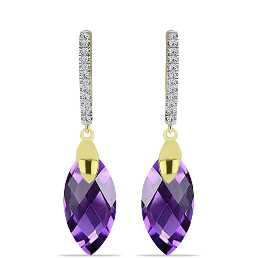 Cercei din Argint 925 Placat cu Aur ( 3.47 grame ) cu Ametist Marocan și Topaz Alb 10.66 Carate