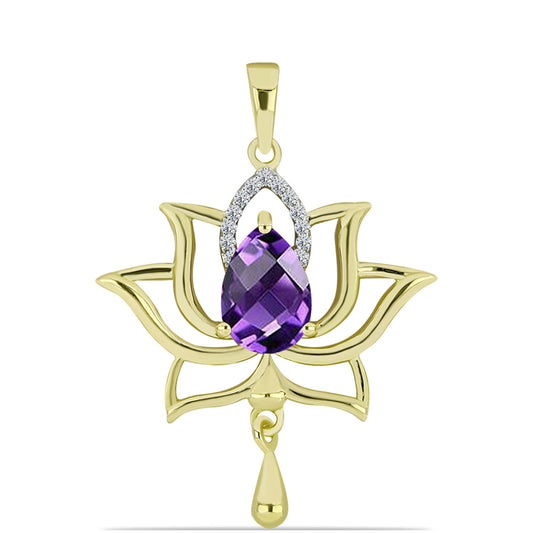 Pandantiv din Argint 925 Placat cu Aur ( 2.71 grame ) cu Ametist Marocan și Topaz Alb 1.83 Carate