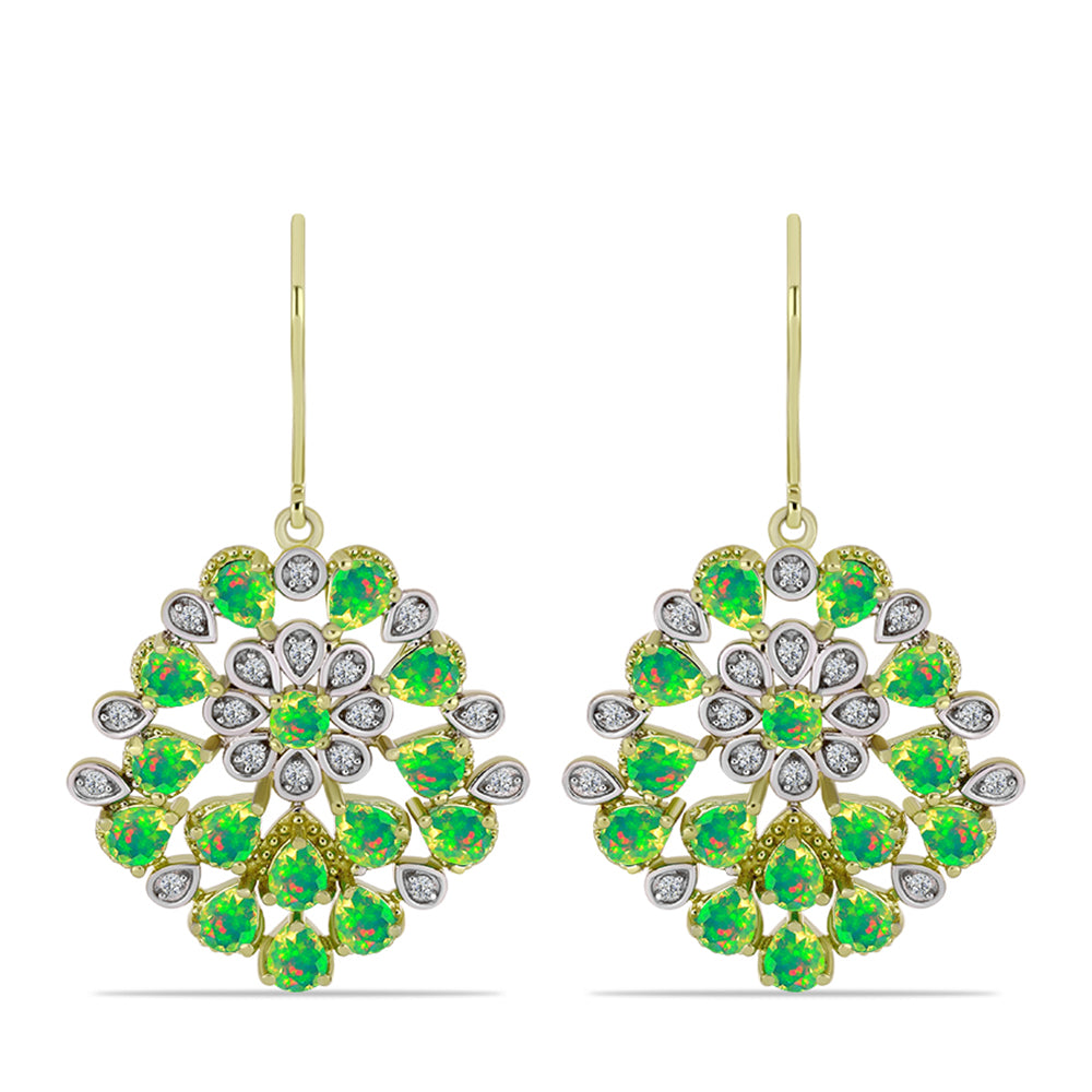 Cercei din Argint 925 Placat cu Aur ( 5.7 grame ) cu Opal Verde Etiopian Lega Dembi și Topaz Alb 3.05 Carate 1 