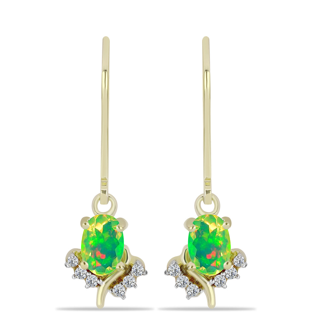 Cercei din Argint 925 Placat cu Aur ( 1.9 grame ) cu Opal Verde Etiopian Lega Dembi și Topaz Alb 0.66 Carate
