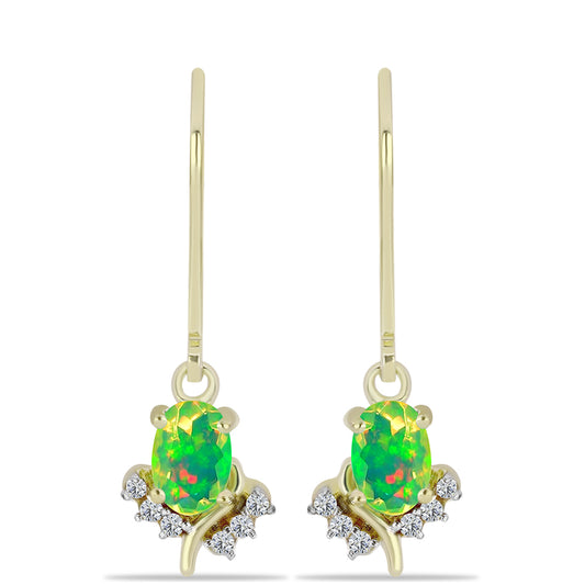 Cercei din Argint 925 Placat cu Aur ( 1.9 grame ) cu Opal Verde Etiopian Lega Dembi și Topaz Alb 0.66 Carate