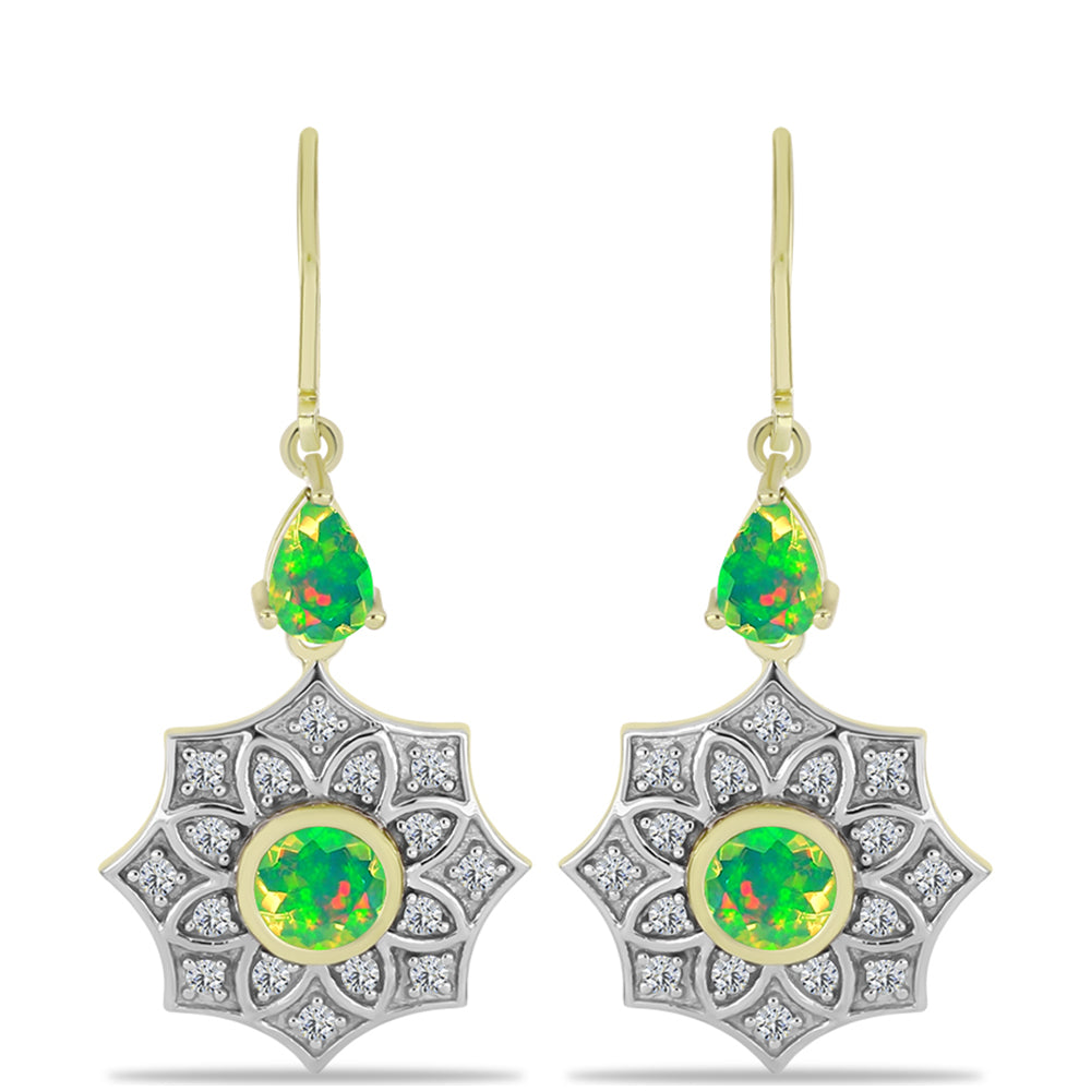Cercei din Argint 925 Placat cu Aur ( 4.63 grame ) cu Opal Verde Etiopian Lega Dembi și Topaz Alb 1.64 Carate