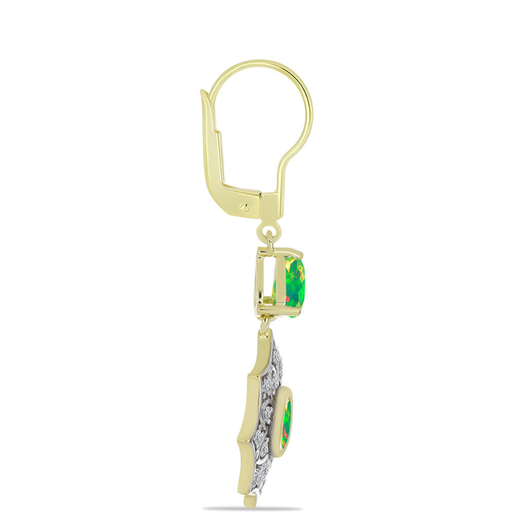 Cercei din Argint 925 Placat cu Aur ( 4.63 grame ) cu Opal Verde Etiopian Lega Dembi și Topaz Alb 1.64 Carate 2 