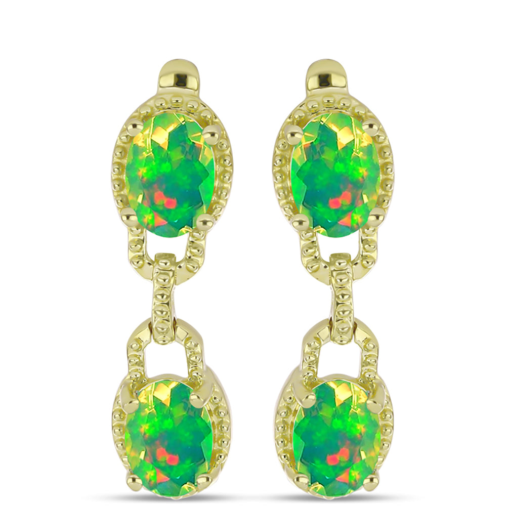 Cercei din Argint 925 Placat cu Aur ( 4.45 grame ) cu Opal Verde Etiopian Lega Dembi 1.89 Carate