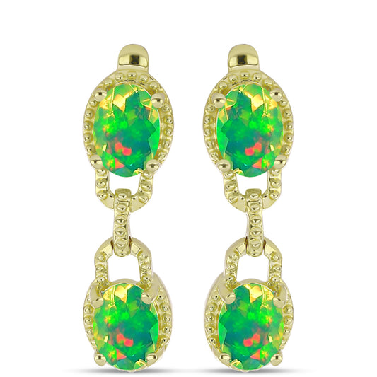 Cercei din Argint 925 Placat cu Aur ( 4.45 grame ) cu Opal Verde Etiopian Lega Dembi 1.89 Carate