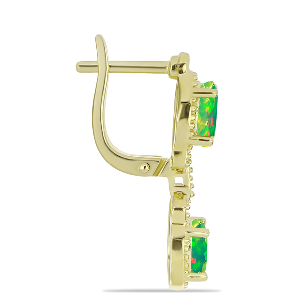 Cercei din Argint 925 Placat cu Aur ( 4.45 grame ) cu Opal Verde Etiopian Lega Dembi 1.89 Carate 2 