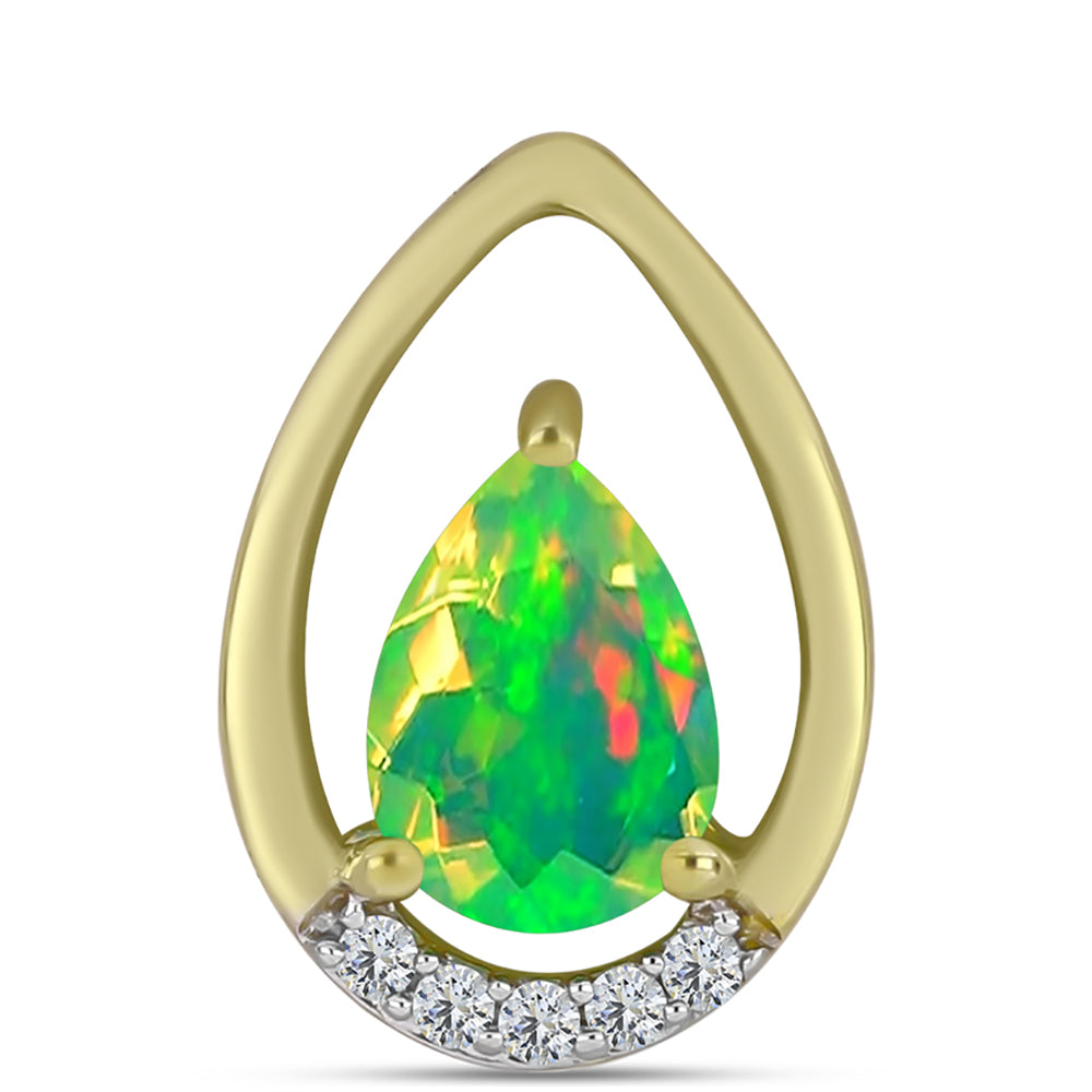 Pandantiv din Argint 925 Placat cu Aur ( 0.95 grame ) cu Opal Verde Etiopian Lega Dembi și Topaz Alb 0.45 Carate