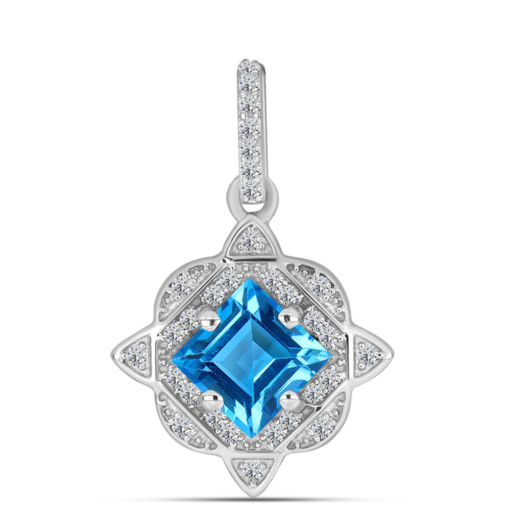 Pandantiv din Argint 925 ( 1.78 grame ) cu Topaz Swiss Blue și Topaz Alb 1.66 Carate 1 