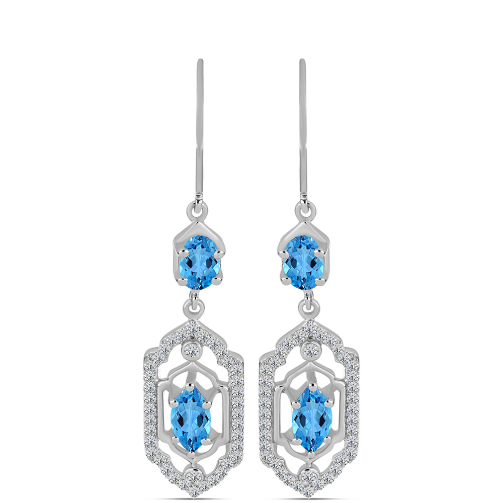 Cercei din Argint 925 ( 4.37 grame ) cu Topaz Swiss Blue și Topaz Alb 3.17 Carate 1 