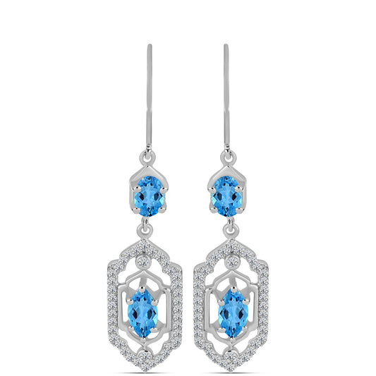 Cercei din Argint 925 ( 4.37 grame ) cu Topaz Swiss Blue și Topaz Alb 3.17 Carate
