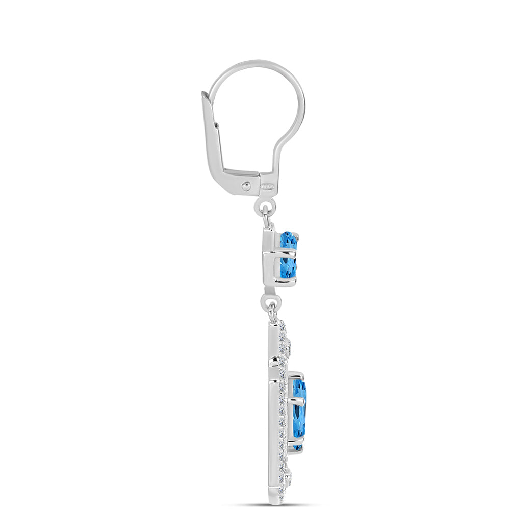 Cercei din Argint 925 ( 4.37 grame ) cu Topaz Swiss Blue și Topaz Alb 3.17 Carate 2 
