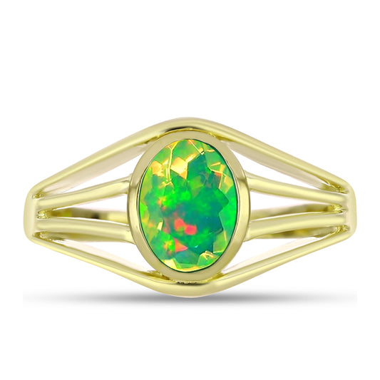 Inel din Argint 925 Placat cu Aur ( 3.33 grame ) cu Opal Verde Etiopian Lega Dembi 0.72 Carate
