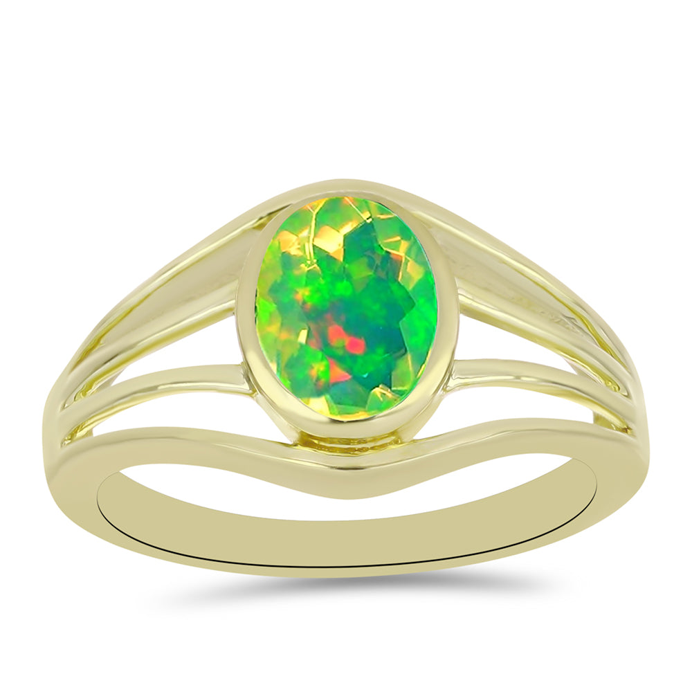 Inel din Argint 925 Placat cu Aur ( 3.33 grame ) cu Opal Verde Etiopian Lega Dembi 0.72 Carate 3 