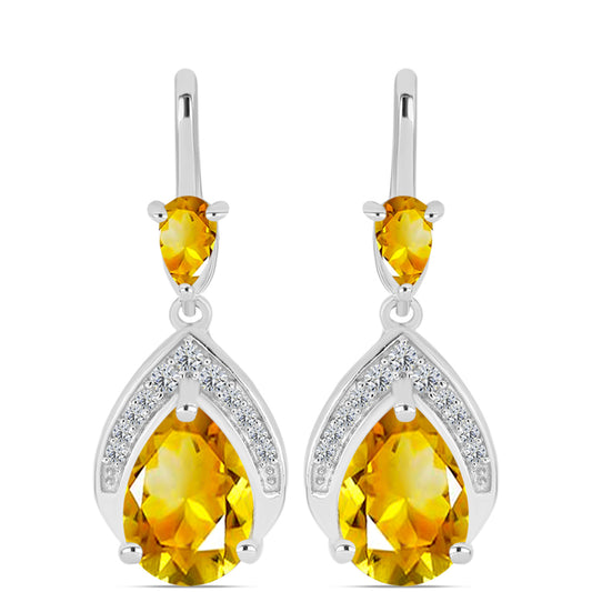 Cercei din Argint 925 ( 4.38 grame ) cu Citrin Ural și Topaz Alb 3.8 Carate
