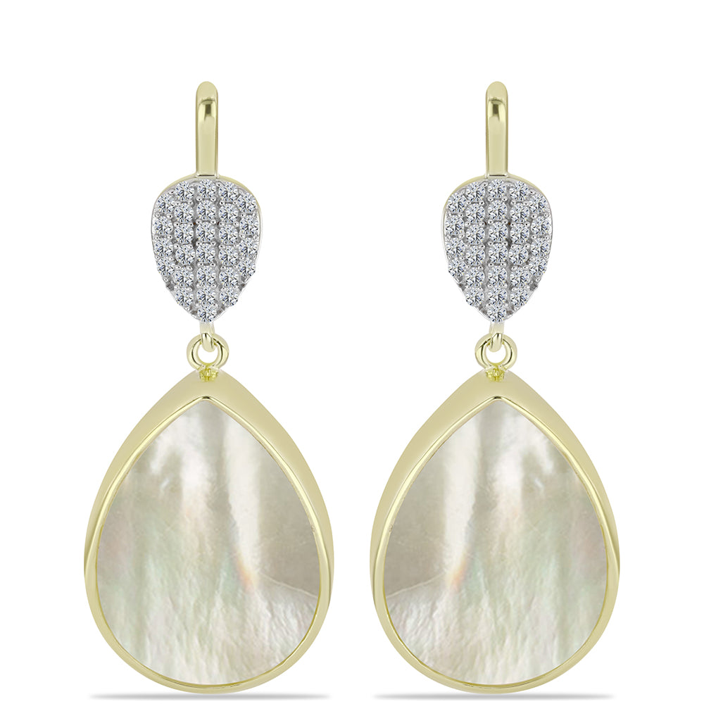 Cercei din Argint 925 Placat cu Aur ( 6.34 grame ) cu Sidef și Topaz Alb 12.09 Carate